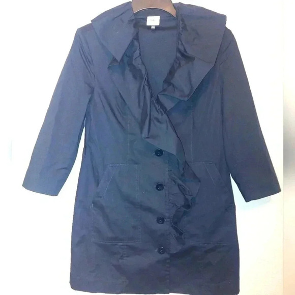 CAbi Jackets & Blazers - CAbi #6024 POSE Navy Blue Ruffle Front Button Up Coat Jacket Size Small